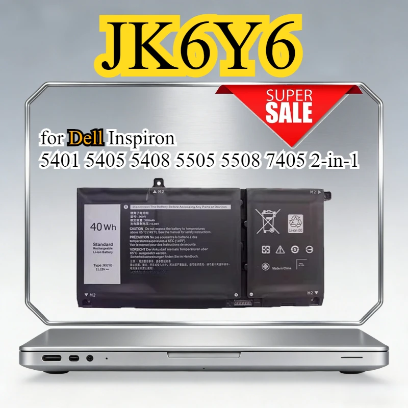 

JK6Y6 Laptop Battery for Dell Inspiron 5401 5405 5408 5505 5508 7405 2-in-1 11.25V Li-ion Battery