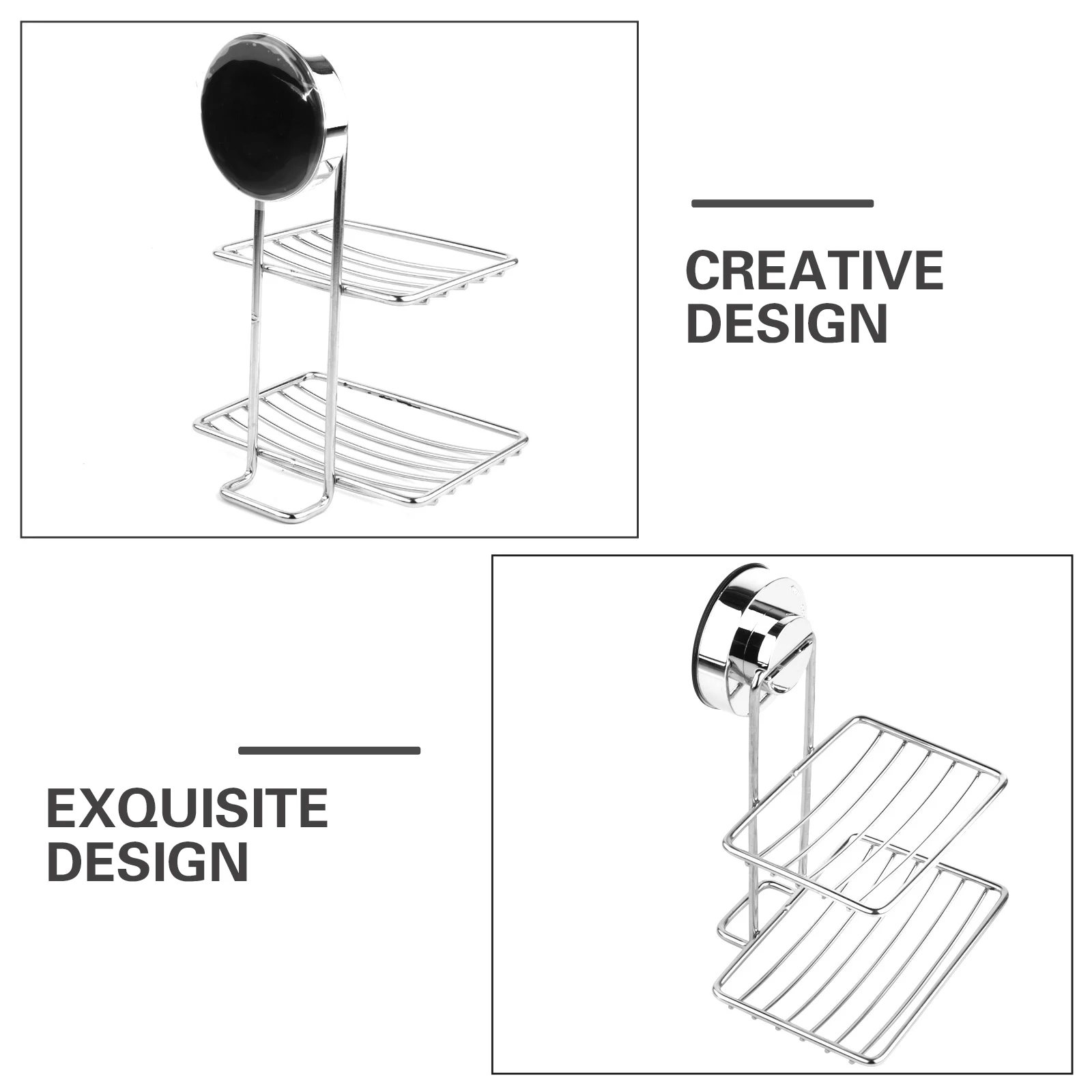 

Wall Mounted Soap Dish Suction Cup Stainless Steel Double Layer Holder Bathroom Kitchen Grace Silver Portable Soap Box
