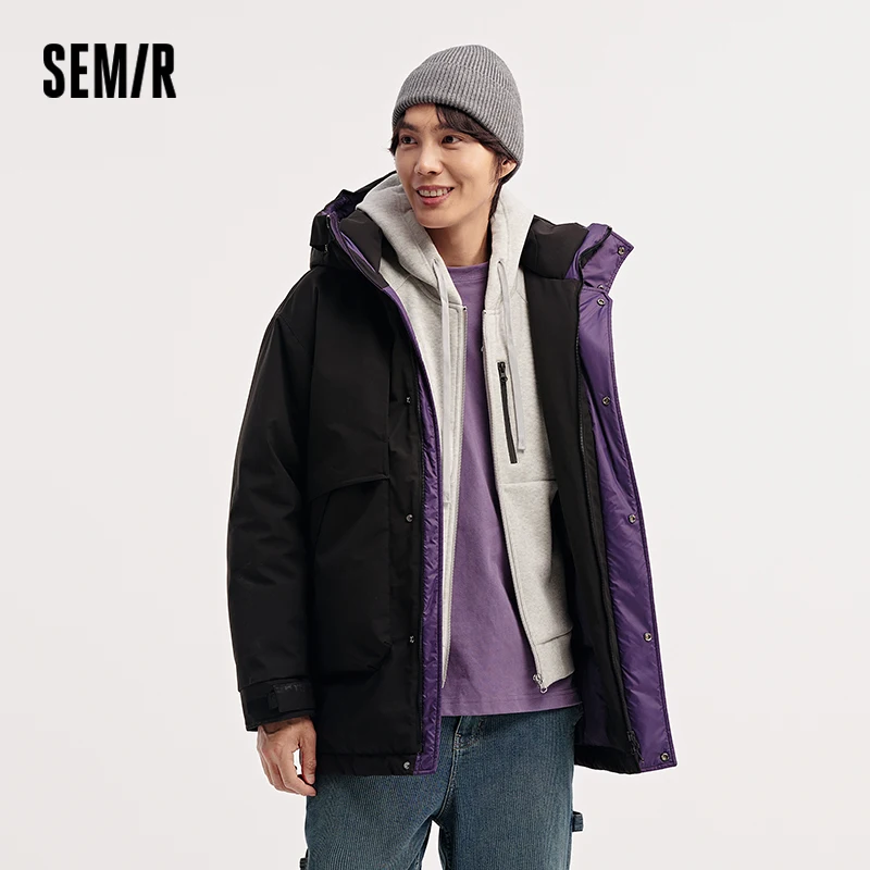 Semir Down Jacket Men Windproof Three-Resistant 2024 New Winter Mid-Length Loose