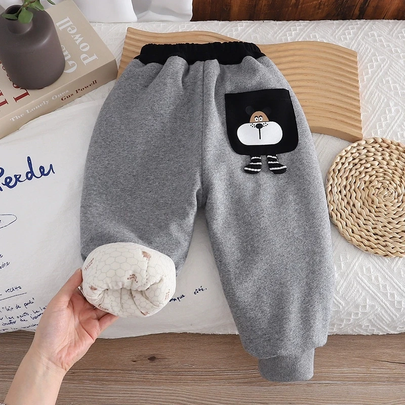 Neue Jungen-Freizeithosen Herbst Winter Cartoon-Bär Verdickte Warme Jogginghosen für 1 2 3 4 5 6 Jahre alte Kinder Sporthosen Kinderbekleidung – Detail 4