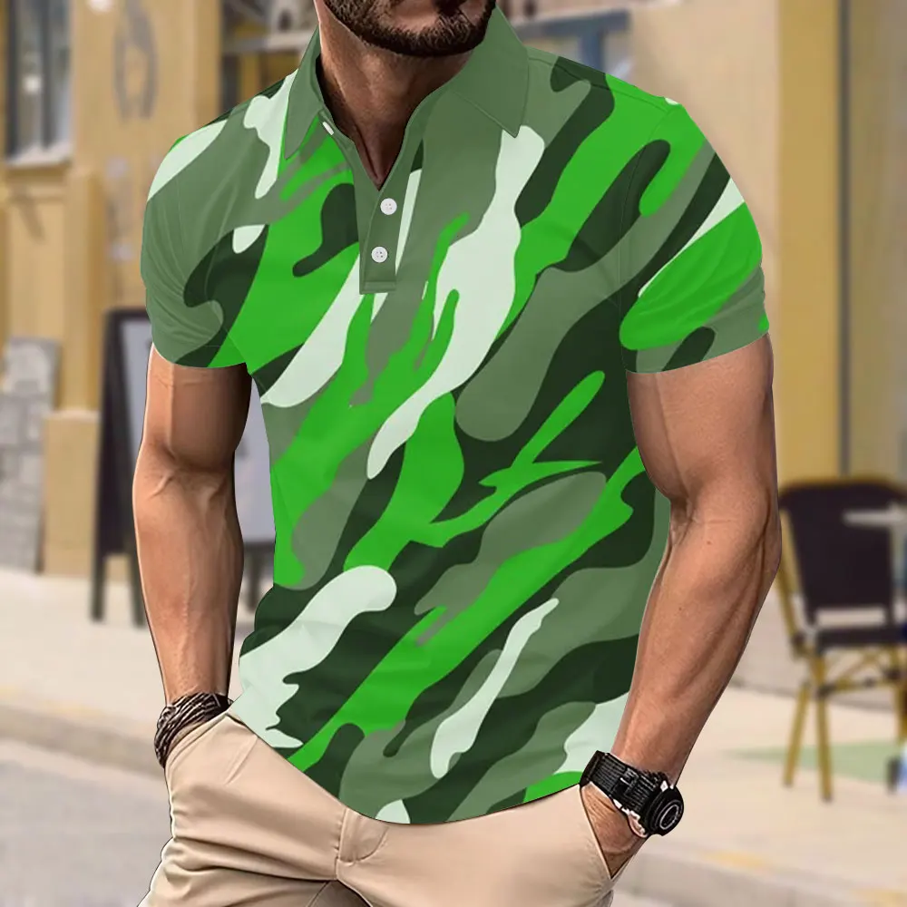 Mens Camouflage Series Short-sleeved Tees Camouflage 3d Printed Short-sleeved Tops Four Seasons Outdoor Sports Men's Polo Shirts