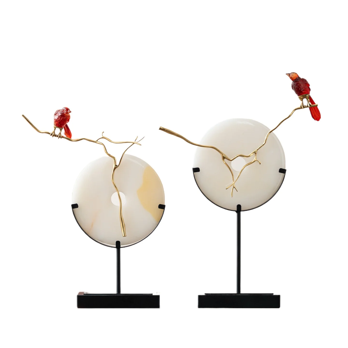 Yibei's New Chinese Style High-End Jade Peace Ornament, Red Bird Medieval Style Living Room Designer Soft Decor
