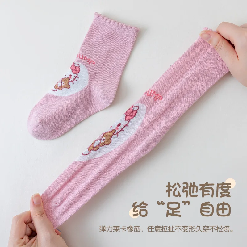 5 Pairs Sanrio Kids Socks Kuromi Kawaii New Fall Winter Cartoon Girl Children Mid-calf Socks Cotton Sock for Girls Gifts