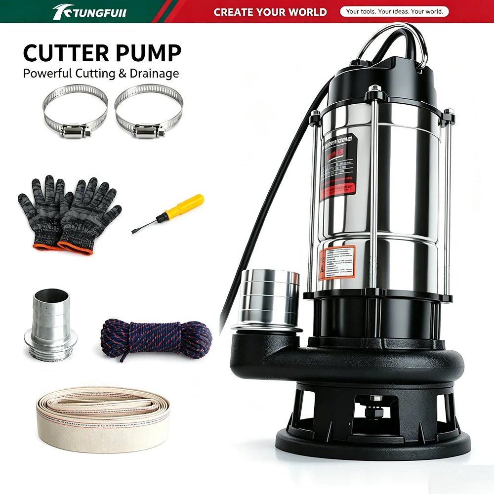 220V Heavy‑Duty Cutter Submersible Sewage Pump Stainless Steel Dirty Water Drain Sump Pump For Household Farm Basement Pond