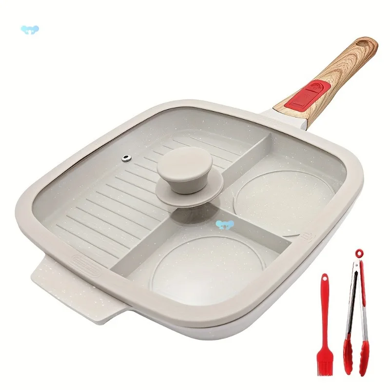 

3 Section Grill Pan for Stove Tops with Detachable Handle,