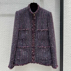 2024 Spring Autumn Runways Fashion Women's High Quality Stand Collar Stripe Tweed Coat C791