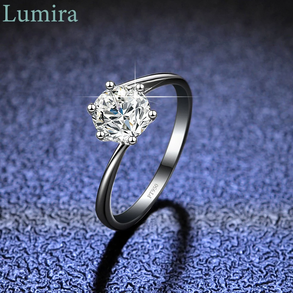 

Кольцо Lumira Platinum PT950, высококачественное регулируемое женское кольцо с бриллиантом из мсанита 1 карат, обручальное кольцо с шестью зубцами