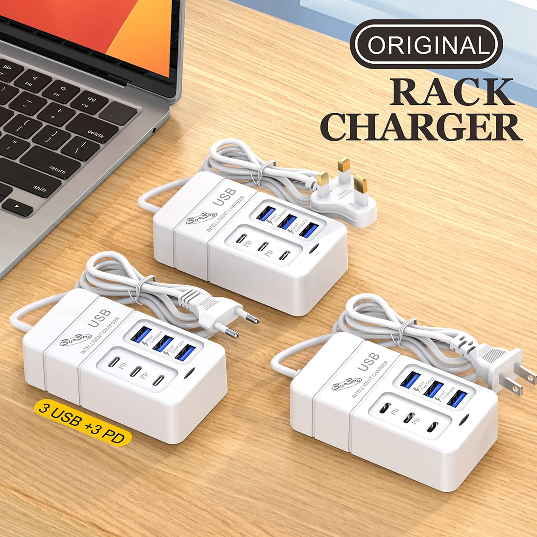 35W PD USB Fast Charging 6 Ports Plug Power Strip Charger Station Splitter USB 3.0 Charging Head 6Usb Socket Seat Charger Socket