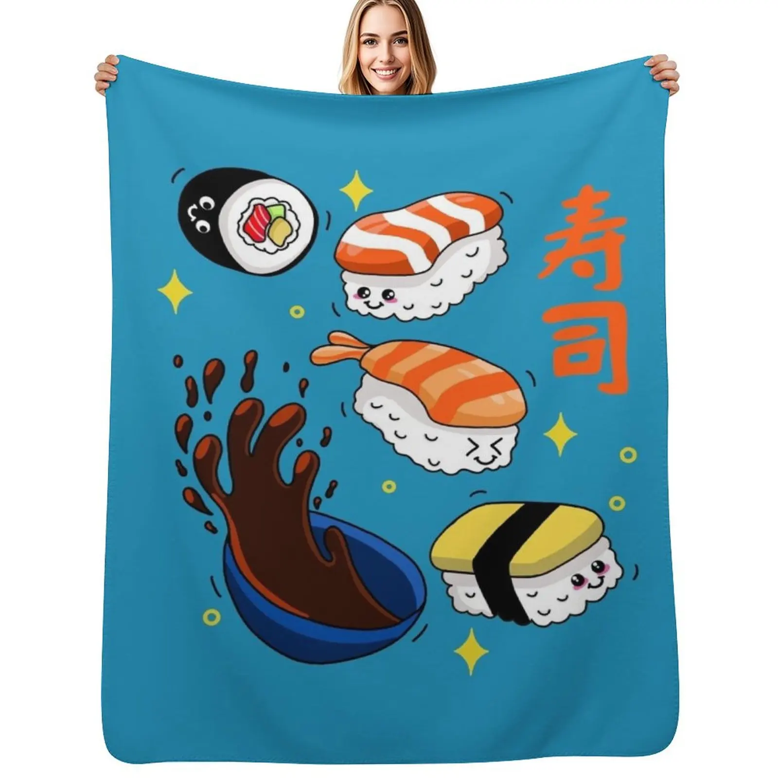 

Kawaii Sushi Throw Blanket Luxurious Soft Fuzzy Blanket for Sofa Bed