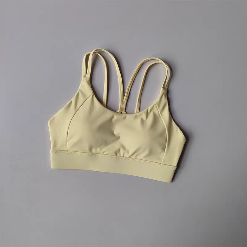 Einfarbiger, weicher Fitness-BH mit überkreuzten Trägern für Damen, Yoga-Top, stoßfestes Sport-Oberteil mit Polster, Push-Up, verstellbarer Sport-BH. – Detail 5