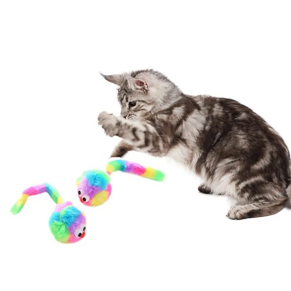 Mouse-shaped Big Eyed Mouse Cat Toy Bite Resistant Rainbow Color Squeaky Cat Toys Cat Teeth Grinding Toys Plush