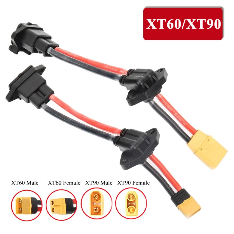 

XT60/XT90 Разъем для литиевой батареи, провод «папа-мама», 90-градусный соединительный кабель, 10AWG, водонепроницаемый, 6 квадратных клеммных колодок из чистой меди