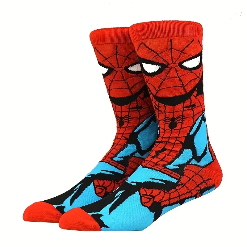 10 Pairs of Men\'s Fashionable Cartoon Anime Superhero Pattern Outdoor Sports Socks Soft and Comfortable Pressure Socks