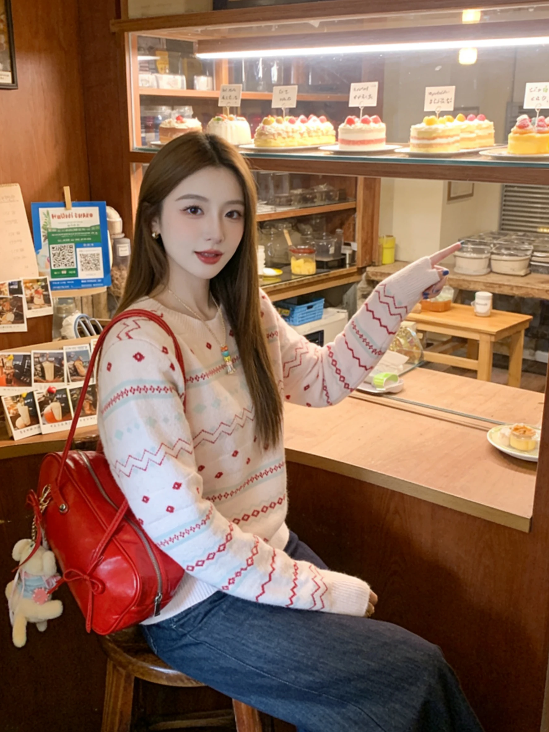 

Милый розовый круглый пуловер Ne, женский молодежный вязаный топ с базовым слоем, зимний модный свободный мягкий длинный све