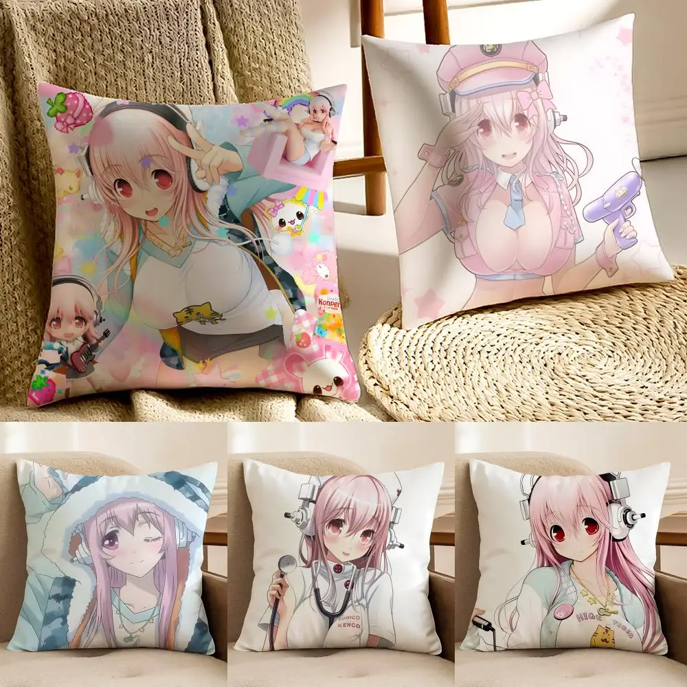 game character idol S-Super S-Sonico Cushion Cover Pillowcase Anti-dustmite living Room Sofa Decor Cushion Room