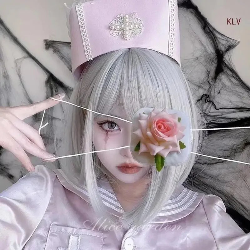 Halloween Handmade Rose Flower Gothic Eye Mask Cosplay Lolita Eye Patch Sweet Eyewear Accessories Carnival Props