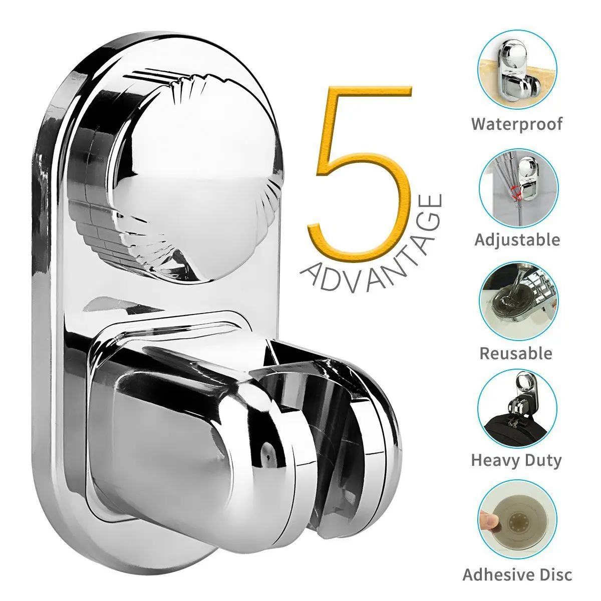 5 Mode Angle Adjustable Shower Head Holder, Super Power Vacuum Suction Cup Handheld Shower Bracket Wall Mount Showerhead Holder