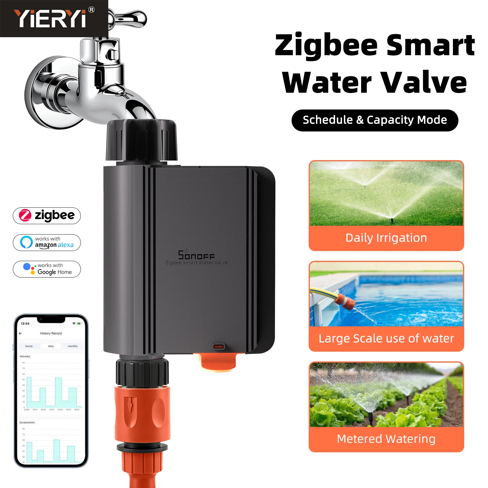 Yieryi Zigbee Smart Water Valve Automatic Irrigation System Wireless Watering Controller with Alexa Google Home for Garden Lawn