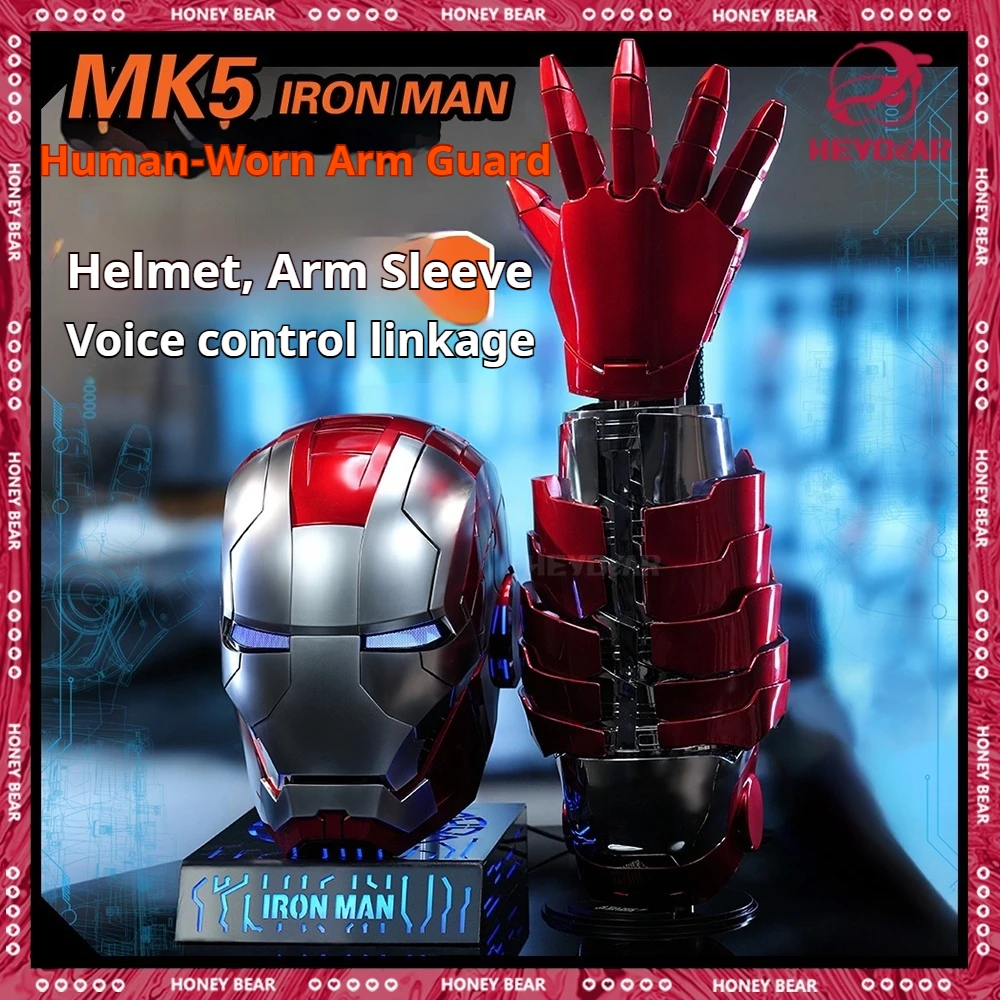 

Железный человек Mk5 Mecha Arm Шлем 1:1 Mk7 Mk5 Косплей Электрический многокомпонентный открытый закрывающийся голосовой контроль Модель глаза Игрушка Детские подарки