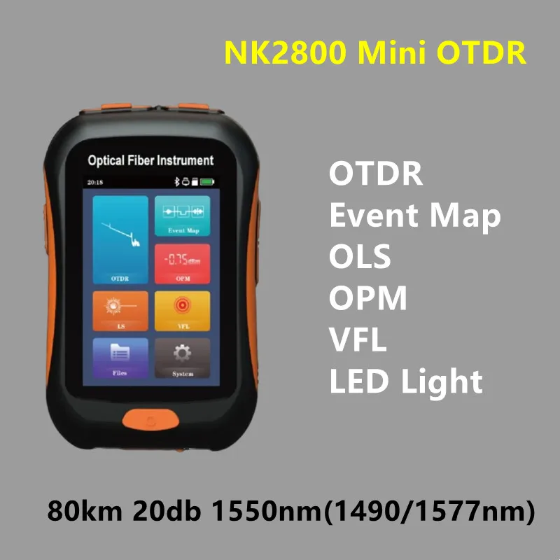 

Nk2800 MiNi OTDR active fiber Optical 1550nm 80km 20dB Fiber Optic Reflectometer With Event map VFL OLS OPM Ethernet otdr Tester