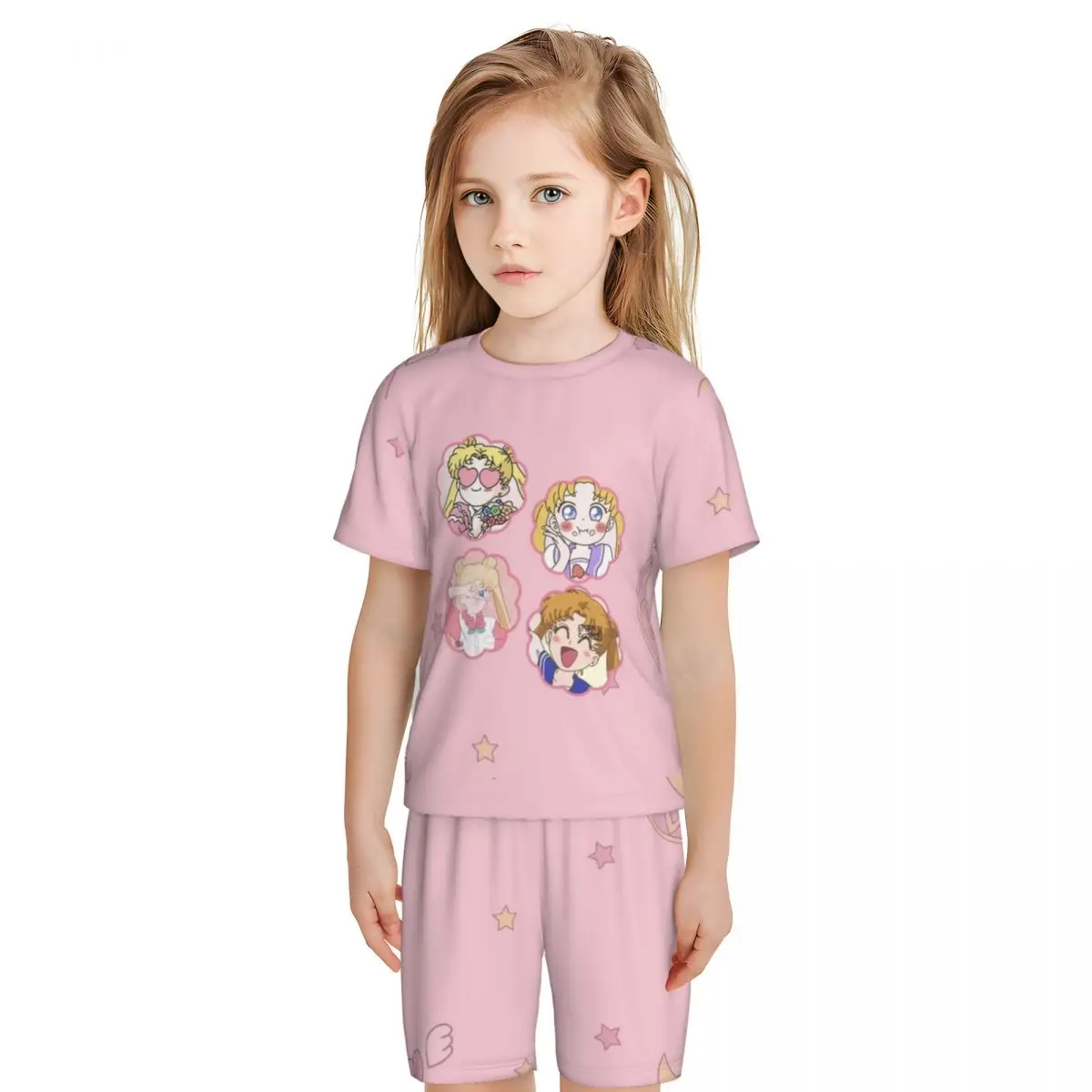 boy's girl's Pajamas Set Sailor Moon Down Tops and Shorts Pajama 2 Piece Pyjama Nightwear Loungewear