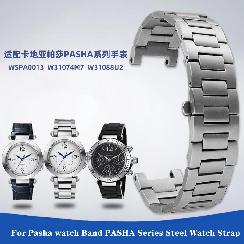 Stainless Steel Belt For Car-tier Watch Strap PASHA WSPA0013 W31077U2 Series Men Women Concave Watchband 18x10mm 20x12mm 22x14mm