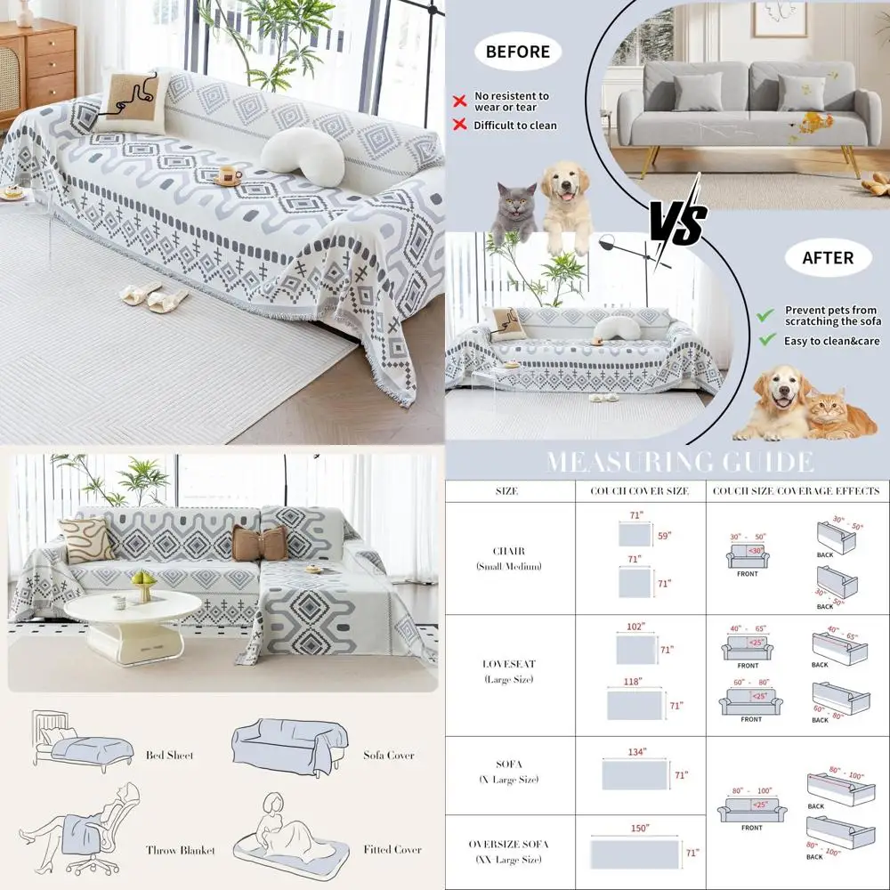 غطاء أريكة بوهو شانيل صديق للغسل للحيوانات الأليفة، أغطية أريكة على الطراز البوهيمي للأرائك ذات المقعدين #1