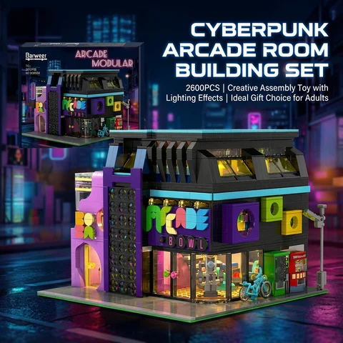 Arcade Room Cyberpunk Building With Lighting City Architecture Modular Building Blocks Assembly Model Kit Adults Gifts 2600PCS