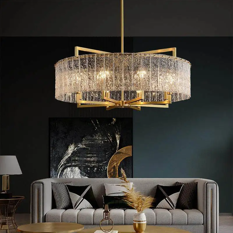 Luxury LED Glass Pendant Lamp Modern Elegant Villa Duplex Living Room Restaurant Lights Nordic Water Pattern Creative Chandelier