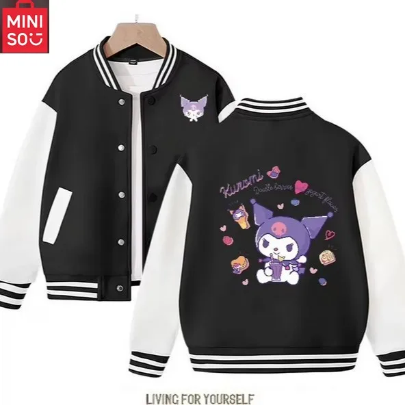 Zip Up Hoodie MINISO Kids Streetwear Kuromi Children's Hoodie Zipper Children Sweatshirt Manga Clothes Kid Girl Boy Top Hood