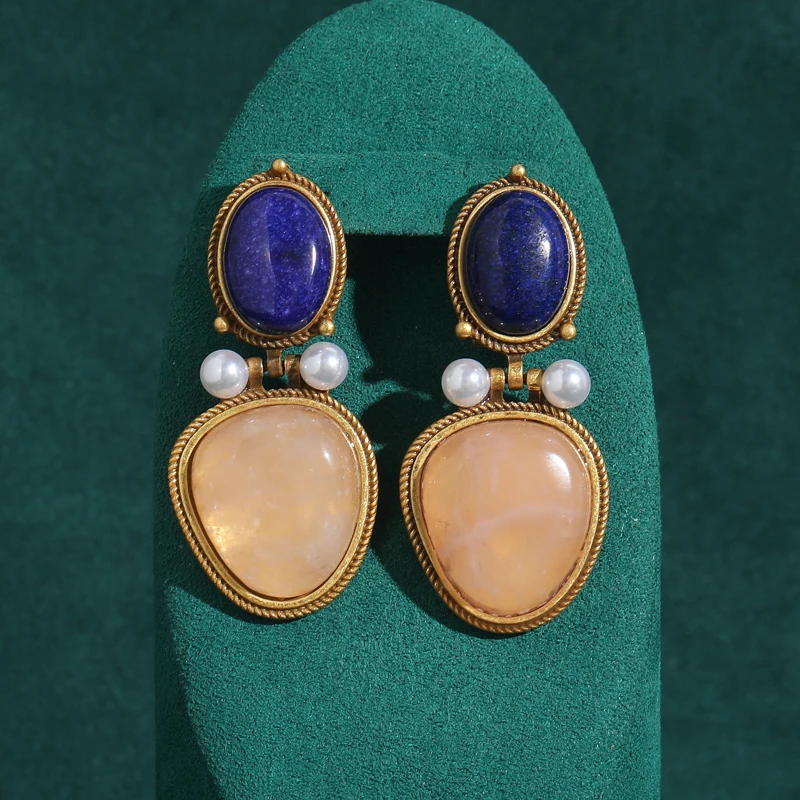 

Vintage Earrings Natural Ice Pink Blue Egg Shape Gold Color Drop Dangle Antique Jewelry for Women Pearl Luxury Retro New 2025