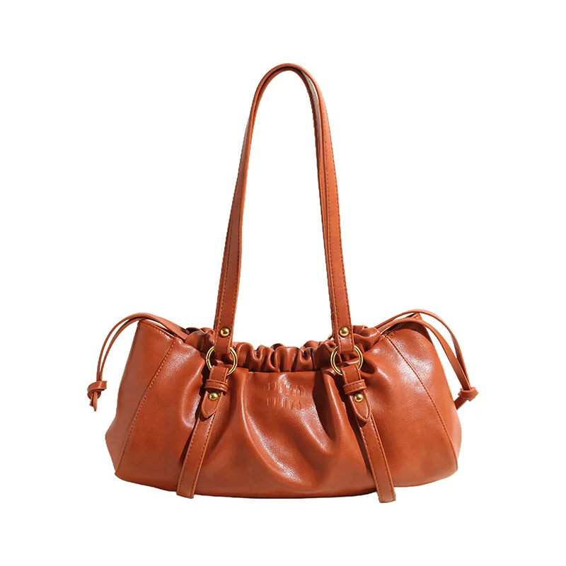 ريترو خمر حمل حقيبة المرأة سعة كبيرة بولي Leather الجلود بوسطن Ruched حقيبة مشبك إغلاق حقيبة هوبو بلون للسفر في الهواء الطلق #4