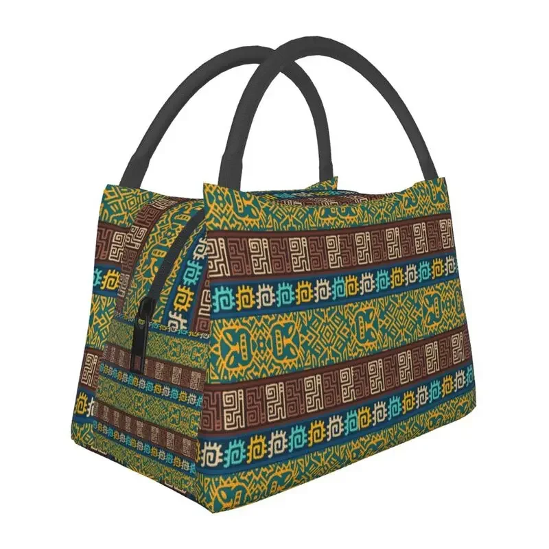 

Blue Ankara Mudcloth African Pattern Insulated Lunch Bags Women Africa Ethnic Art Cooler Thermal Food Lunch Box Hospital Office