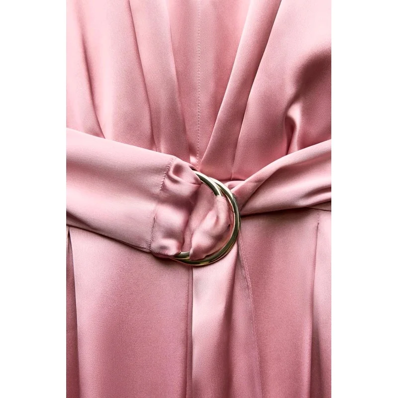 

Trendy Spring Faion Satin Effect One-Piece Pants with ter Ne Bal Design And Sa High Waist Long Pants Polyester