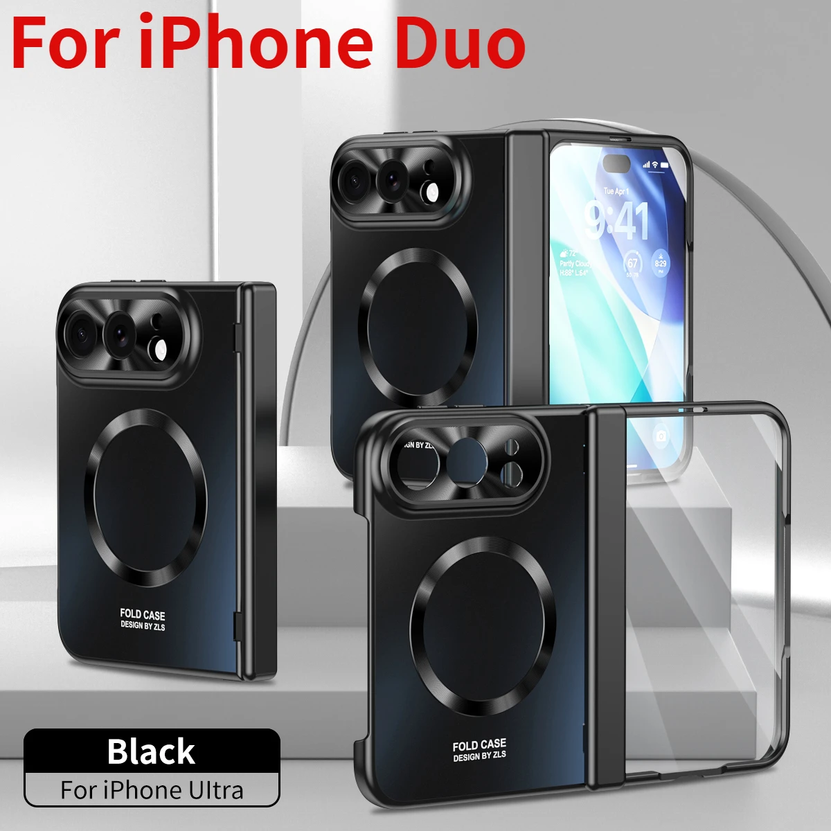 For iPhone Duo Magnetic All-included Hinge for Magsafe Case  Electroplated Wireless Charge Glass Flim Shockproof Cover