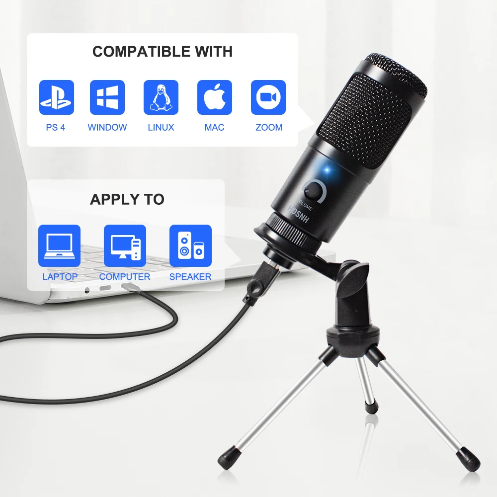 USB Capacitance Microphone Condenser K1 Recording Microphone with Stand and Ring Light for PC Karaoke Streaming Podcasting