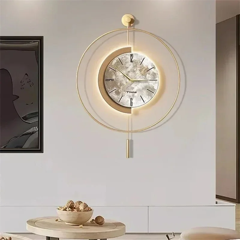 Personality Minimalist Art Silent Clock Nordic Iron Wall Clock Creative Wall Decoration Light Luxury Moon Wall Hanging Crafts W
