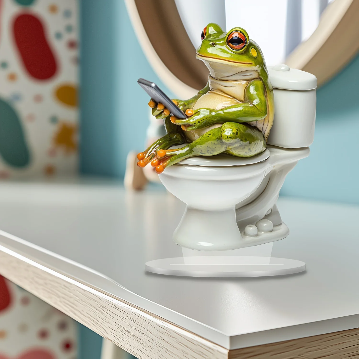 1 Stück Kreative Toiletten-Frosch-Dekofigur, Ideale Raumdekoration, Badezimmer-Dekoration, Urlaubsgeschenke für Freunde