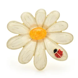 Wuli&baby Big Beautiful Daisy Flower Brooches For Women Unisex Little Ladybug And White Flowers Office Party Brooch Pins Gifts