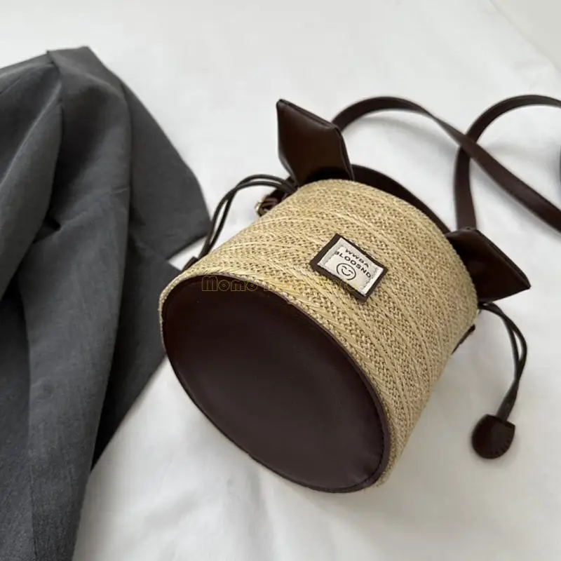 

X90D Woven Bucket Bags Crossbody Handbag Removable Shoulder Strap for Versatile