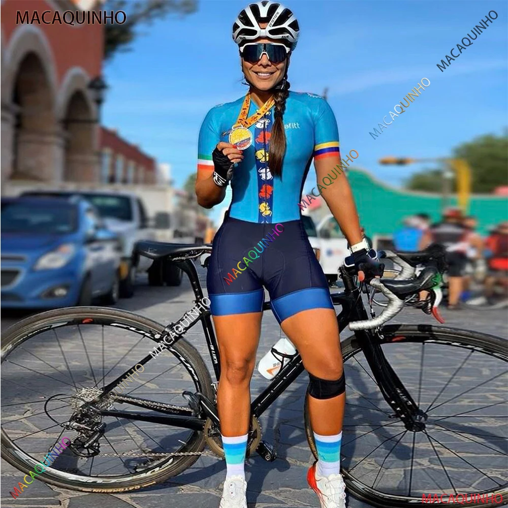 Colombia Italy Women\'s Cycling Overalls Sweatshirt Set Free Shipping Blue Macaquinho Ciclismo 2022