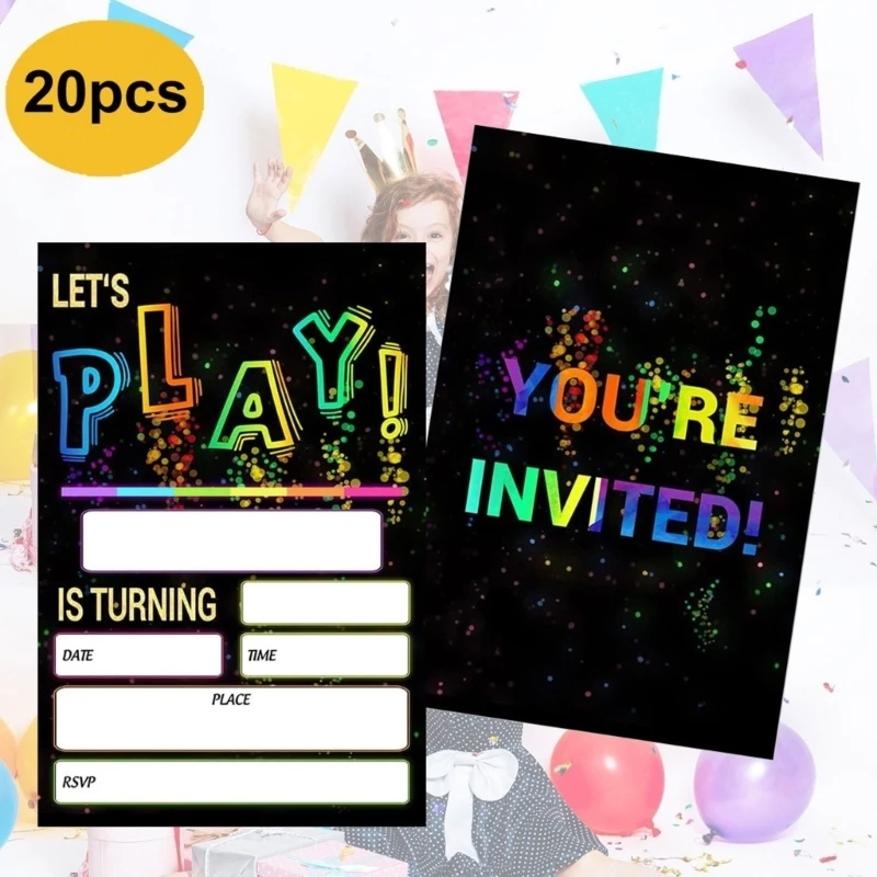 20 Stück/Packung auffällige Geburtstagseinladungen, handgefertigte Neon-Designs, Einladungskarten für unvergessliche Partys, 3 x – Detail 1