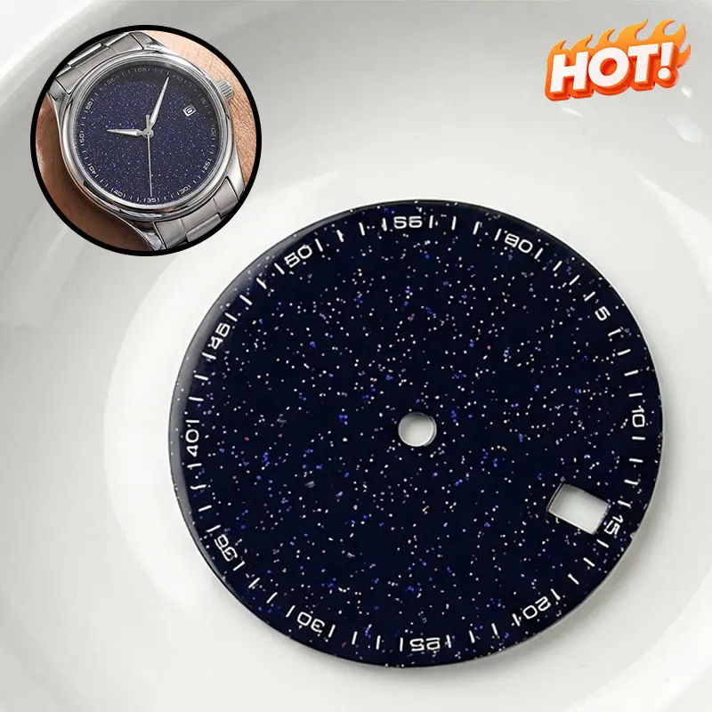 28,5 mm, ohne Logo, mit Emaille-Textur, blaues Zifferblatt mit Sternenhimmel-Motiv, arabische Ziffern, passend für Seiko NH35/36 Automatikwerk, Gehäuse-Modifikationsteile und Zubehör.