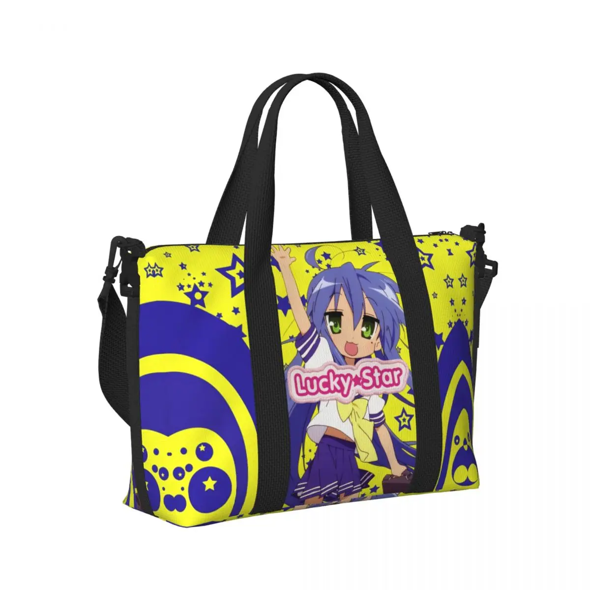 Custom Large Anime Game Lucky Star Tote Bag Women Japanese Kawaii Shopper Shoulder Gym Beach Travel Bag