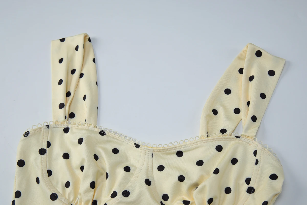 Hugcitar Polka Dot Print Straps Square Collar Backless Ruched Sexy Crop Tank Top Sommer Damen Elegant Y2K Outfit Party Urlaub – Detail 5