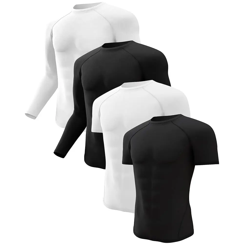 

CL convallaria 4 or 5 Pack Mens Compression Shirt Workout Rash Guard Long Short Sleeve Undershirts for Athletic Gym Running