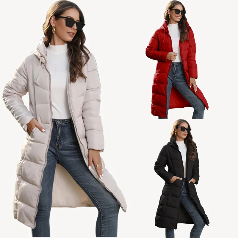 

Hooded Long Winter Coat Female Down Jackets Warm Women's Parkas Woman Winter 2024 Long Sleeve Slim Ladies Outerwear Wholesale