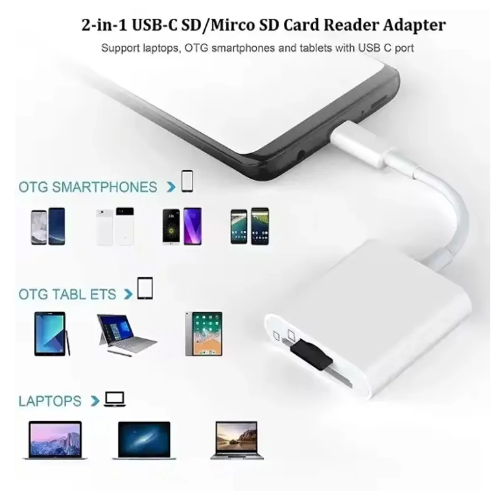Type-c to SD/TF Card Reader OTG Adapter for iPad 16 15 Pro Samsung Huawei 2-in-1 Memory Card Converter with Fast Data Transfer