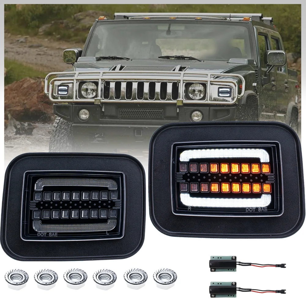 

2X светодиодный передний угловой динамический указатель поворота, парковочный светильник для Hummer H2 2003-2009 годов для Hummer H2 SUT 2005-2009 годов, аксессуары