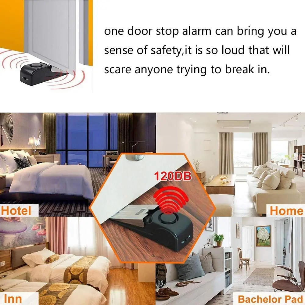 KERUI 125DB Anti-theft Burglar Stop System Security Home Alarm System Door Block Blocking Home Wedge Stopper Shaped Safety Stop